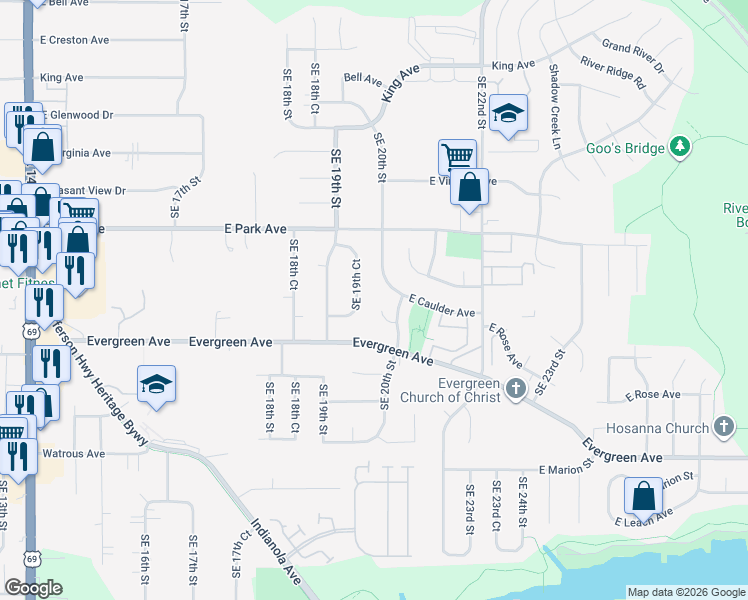 map of restaurants, bars, coffee shops, grocery stores, and more near 1901 Juniper Court in Des Moines