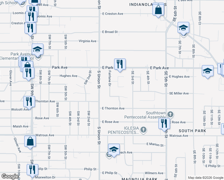 map of restaurants, bars, coffee shops, grocery stores, and more near 3420 Fairlane Drive in Des Moines