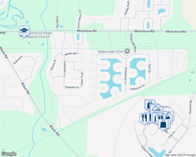 map of restaurants, bars, coffee shops, grocery stores, and more near 7325 Clipper Court in Maumee