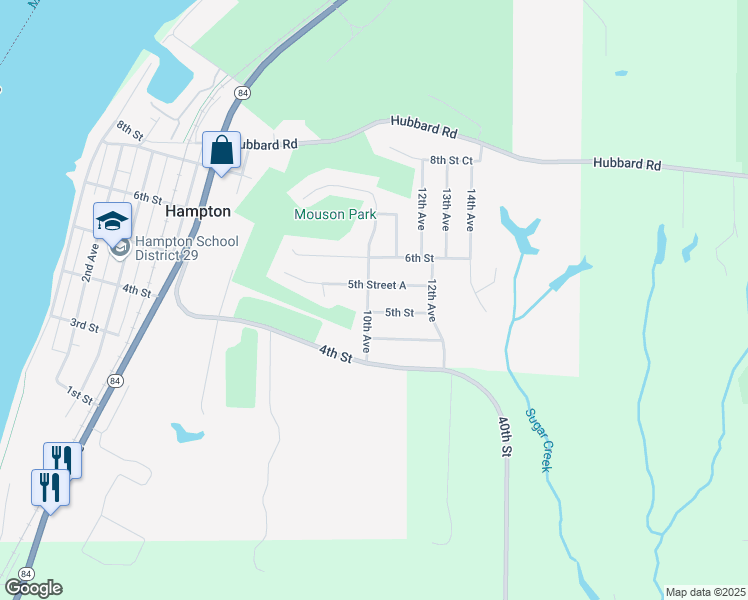 map of restaurants, bars, coffee shops, grocery stores, and more near 503 10th Avenue in Hampton