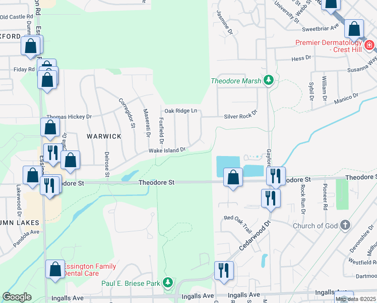 map of restaurants, bars, coffee shops, grocery stores, and more near 1700 Wake Island Drive in Joliet