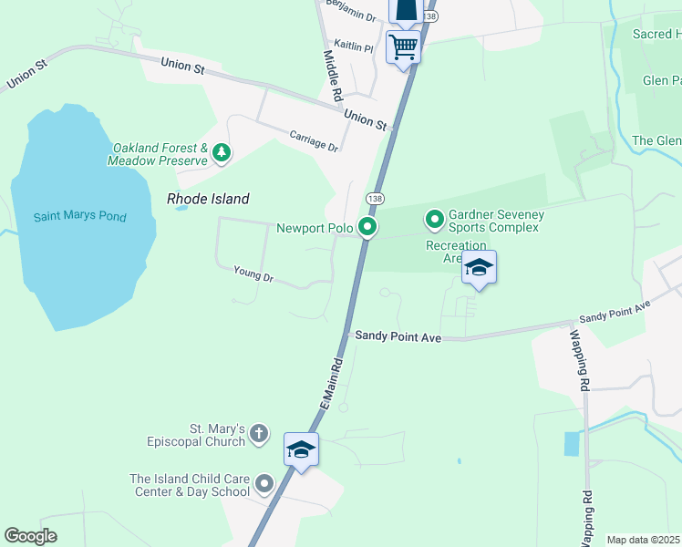 map of restaurants, bars, coffee shops, grocery stores, and more near 46 Belmont Drive in Portsmouth