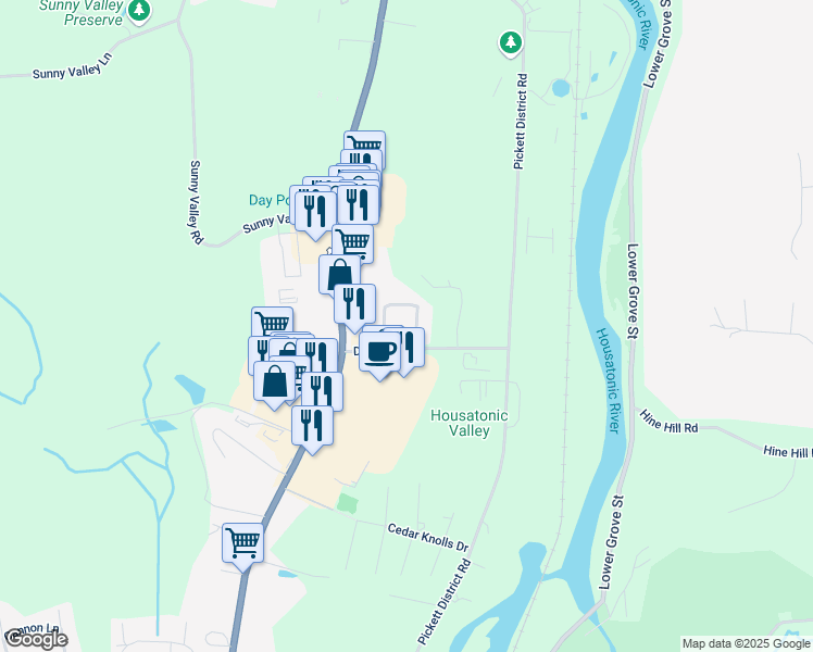 map of restaurants, bars, coffee shops, grocery stores, and more near 5 Flower Hill Road in New Milford