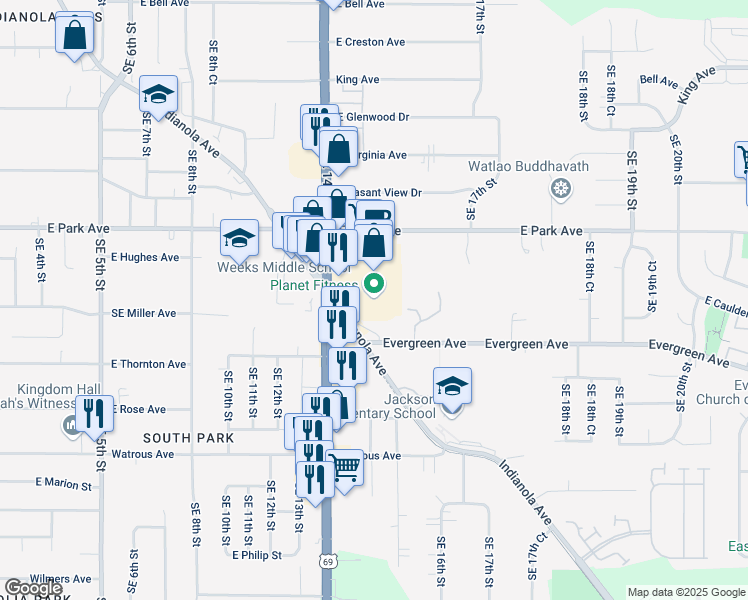 map of restaurants, bars, coffee shops, grocery stores, and more near in Des Moines