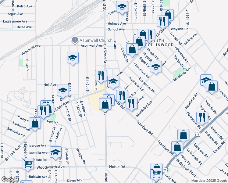 map of restaurants, bars, coffee shops, grocery stores, and more near in Cleveland