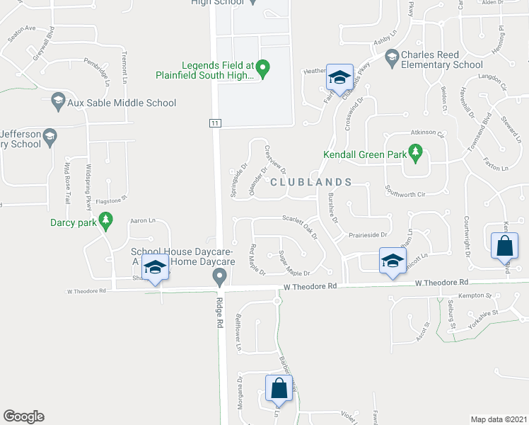 map of restaurants, bars, coffee shops, grocery stores, and more near 7719 Scarlett Oak Drive in Plainfield