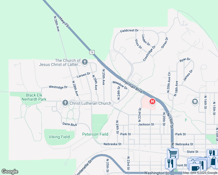 map of restaurants, bars, coffee shops, grocery stores, and more near 972 North 24th Avenue in Blair