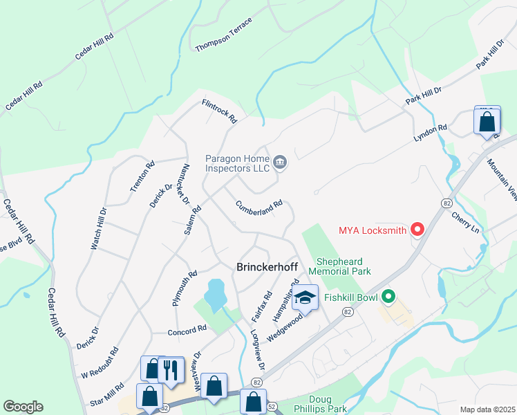 map of restaurants, bars, coffee shops, grocery stores, and more near 33 Cumberland Road in Fishkill