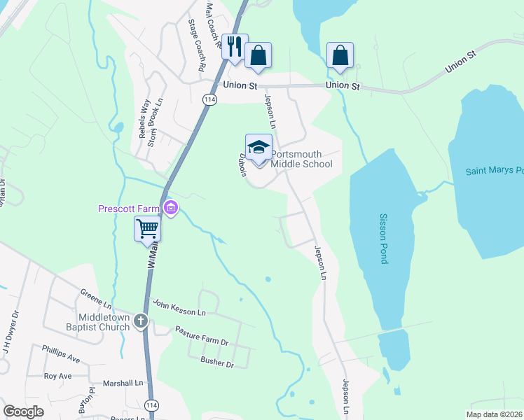 map of restaurants, bars, coffee shops, grocery stores, and more near 22 Dubois Street in Portsmouth