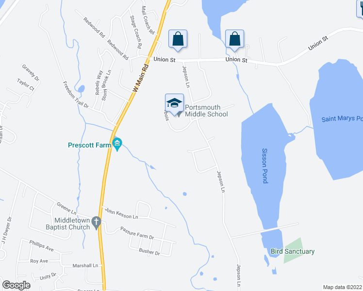map of restaurants, bars, coffee shops, grocery stores, and more near 23 Dubois Street in Portsmouth