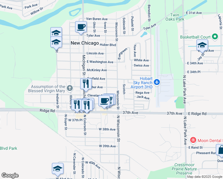 map of restaurants, bars, coffee shops, grocery stores, and more near 428 Cleveland Avenue in Hobart