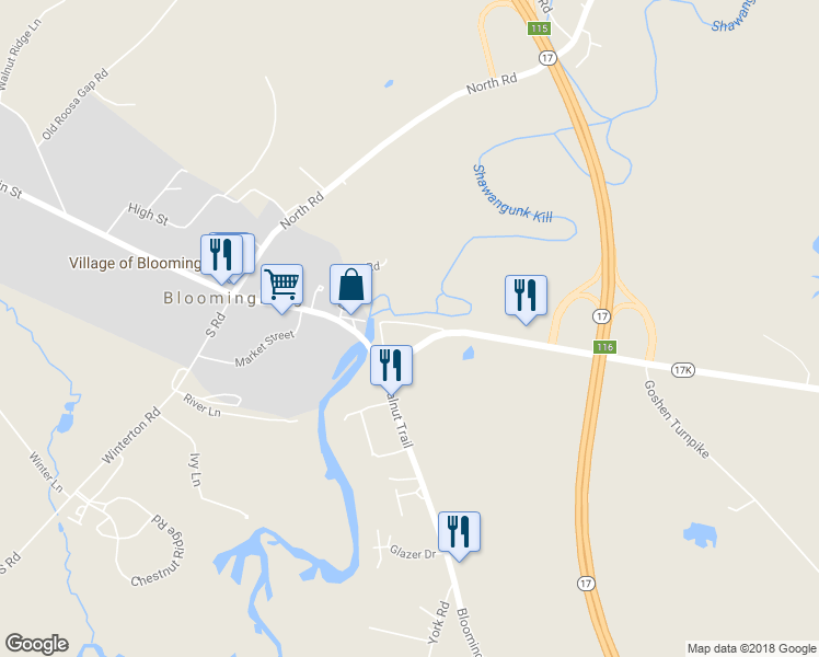 map of restaurants, bars, coffee shops, grocery stores, and more near 10 New York 17K in Bloomingburg