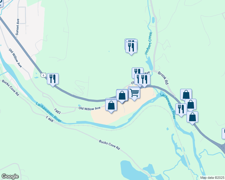 map of restaurants, bars, coffee shops, grocery stores, and more near 703 T-405 in Honesdale