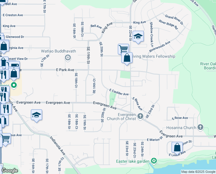 map of restaurants, bars, coffee shops, grocery stores, and more near 3401 Southeast 20th Street in Des Moines