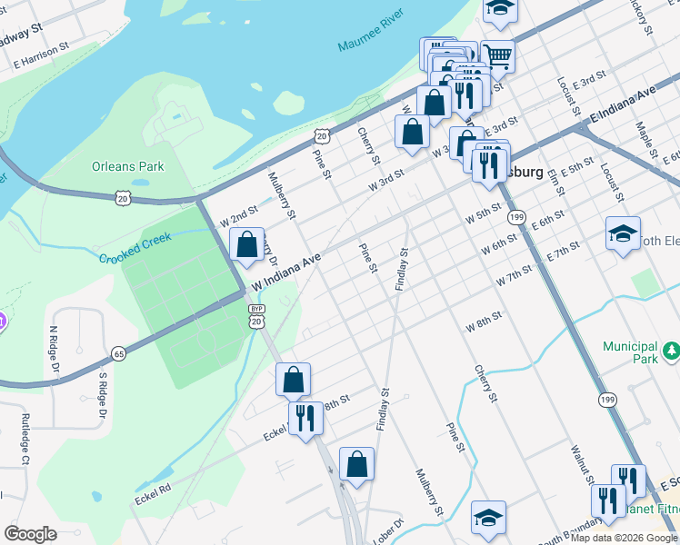 map of restaurants, bars, coffee shops, grocery stores, and more near 445 West 5th Street in Perrysburg