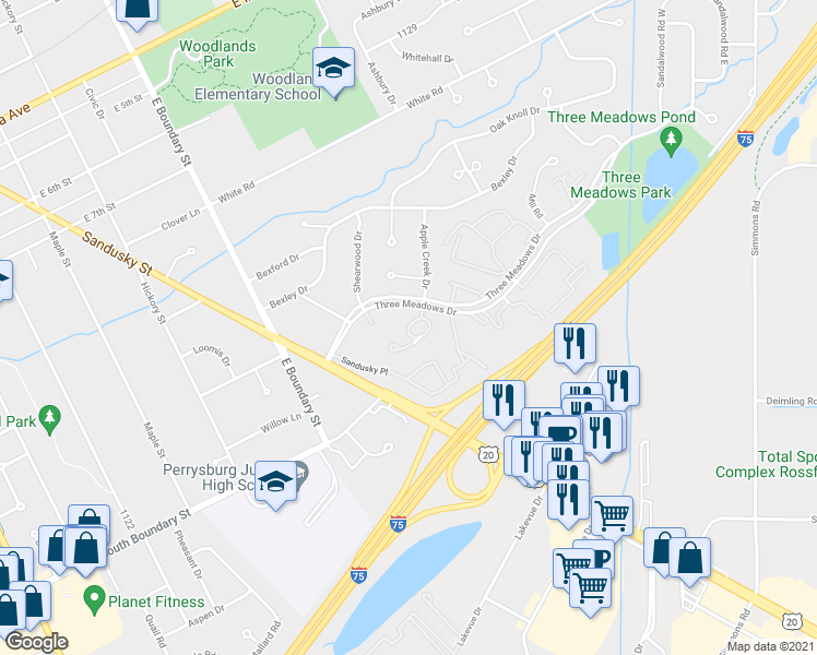 map of restaurants, bars, coffee shops, grocery stores, and more near 219 70911 in Perrysburg