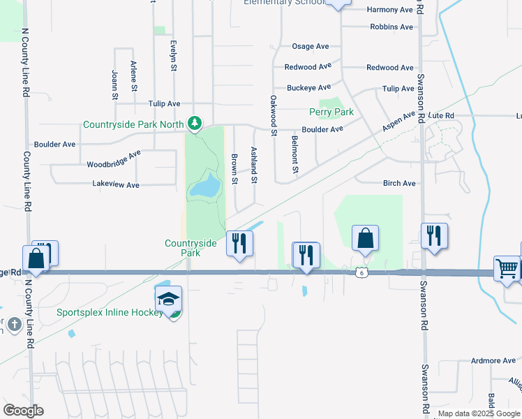 map of restaurants, bars, coffee shops, grocery stores, and more near Prairie Duneland Trail in Portage