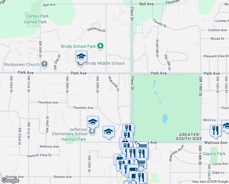 map of restaurants, bars, coffee shops, grocery stores, and more near 3315 Waco Court in Des Moines