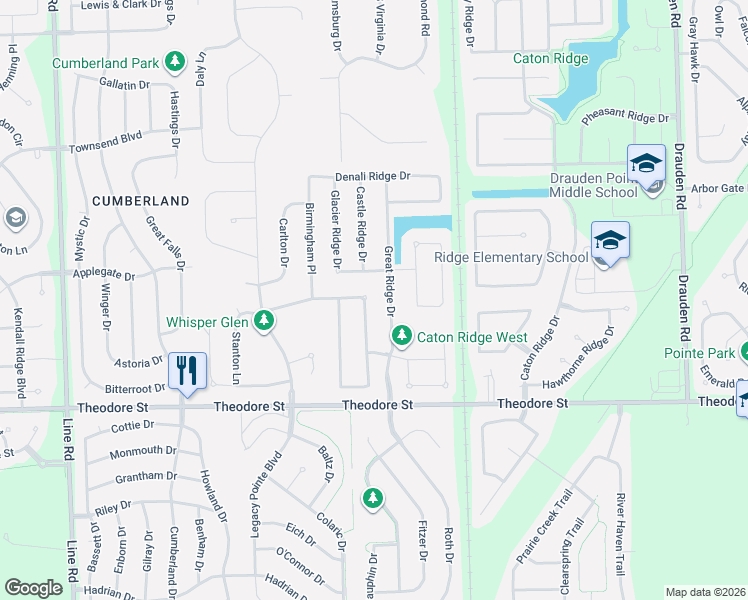 map of restaurants, bars, coffee shops, grocery stores, and more near 1711 Great Ridge Drive in Plainfield