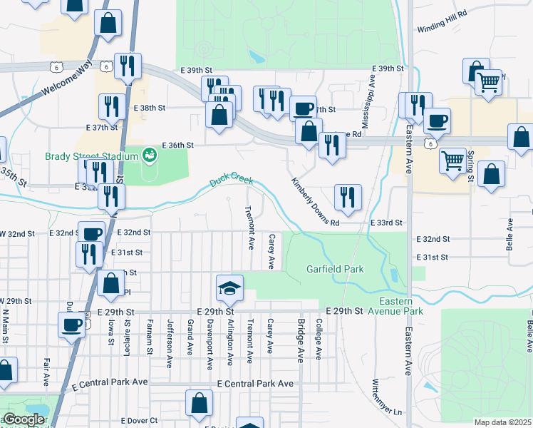 map of restaurants, bars, coffee shops, grocery stores, and more near 3235 Valle Vista Road in Davenport
