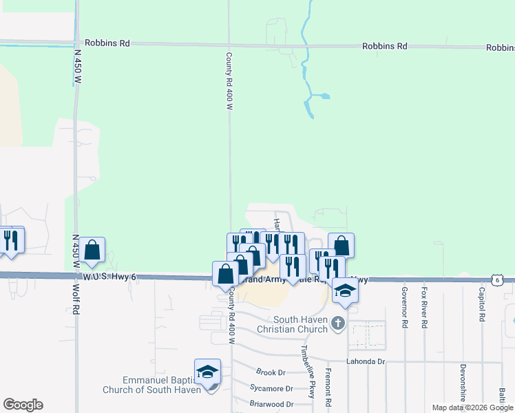 map of restaurants, bars, coffee shops, grocery stores, and more near 815 McCool Road in Valparaiso