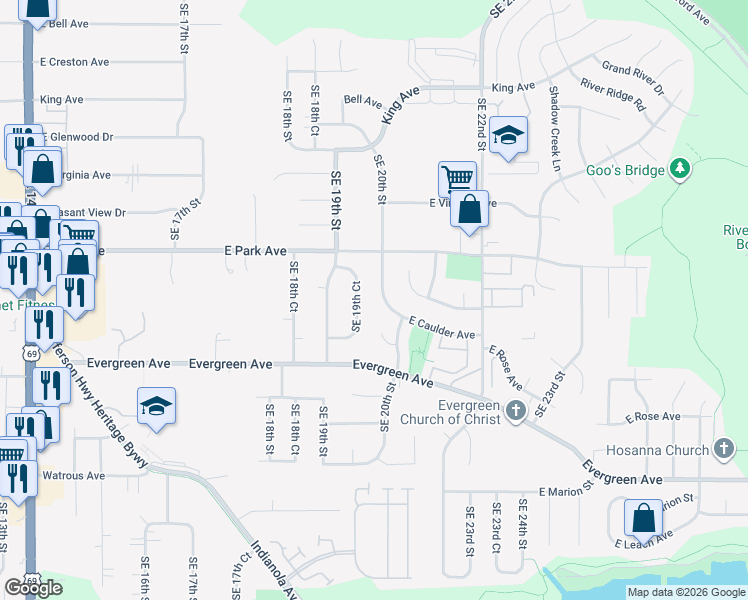map of restaurants, bars, coffee shops, grocery stores, and more near 1901 Juniper Court in Des Moines