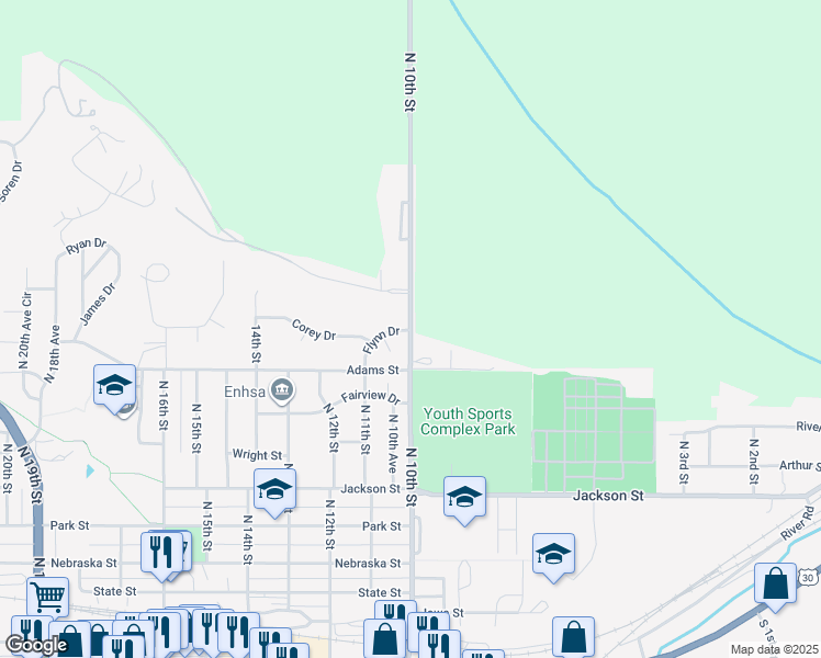 map of restaurants, bars, coffee shops, grocery stores, and more near 1215 North 10th Street in Blair