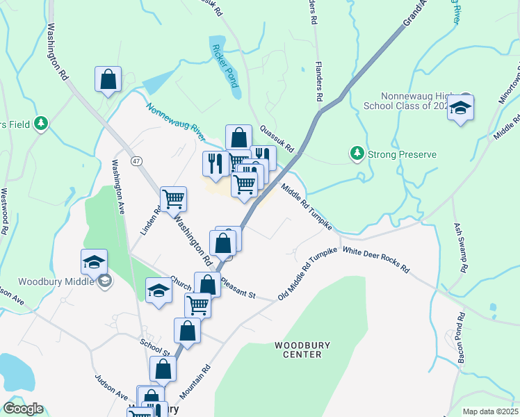 map of restaurants, bars, coffee shops, grocery stores, and more near 100 Main Street North in Woodbury