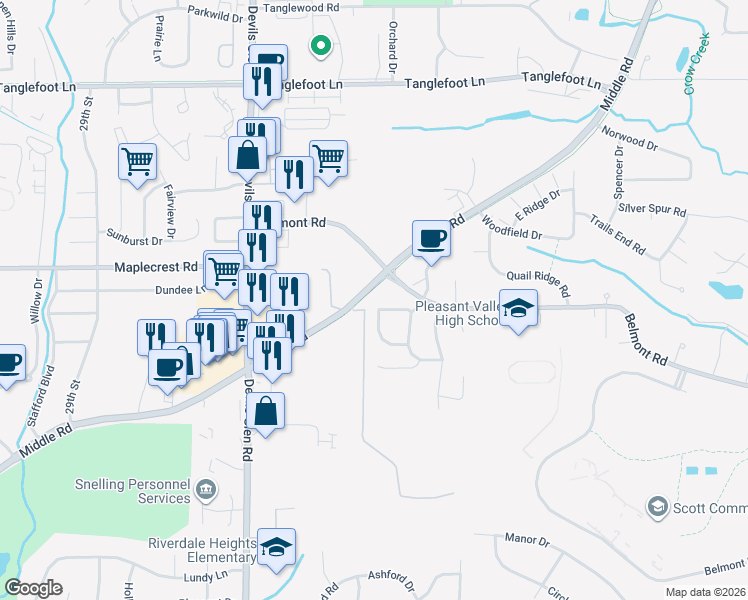 map of restaurants, bars, coffee shops, grocery stores, and more near 3880 Middle Rd in Bettendorf