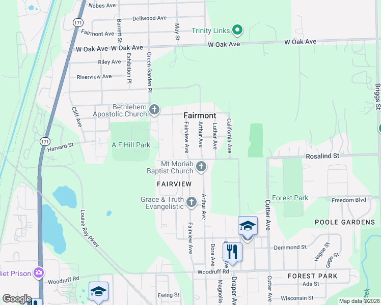 map of restaurants, bars, coffee shops, grocery stores, and more near 2115 Fairview Avenue in Lockport