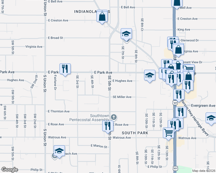 map of restaurants, bars, coffee shops, grocery stores, and more near 3323 Southeast 4th Court in Des Moines