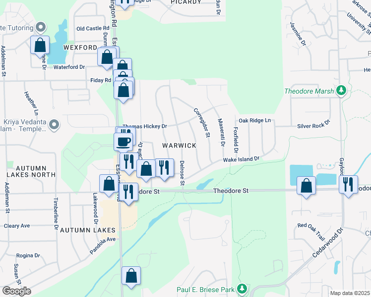 map of restaurants, bars, coffee shops, grocery stores, and more near 1708 Delrose Street in Joliet