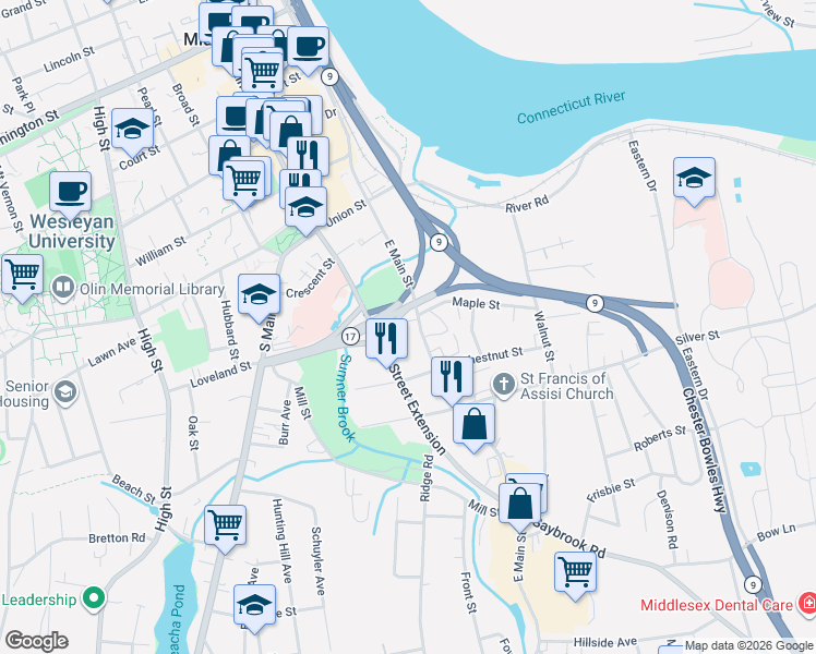 map of restaurants, bars, coffee shops, grocery stores, and more near in Middletown