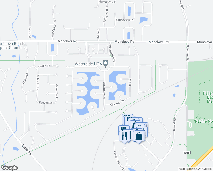map of restaurants, bars, coffee shops, grocery stores, and more near 7112 Nautica Court in Maumee