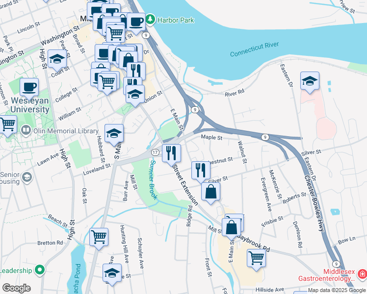 map of restaurants, bars, coffee shops, grocery stores, and more near in Middletown