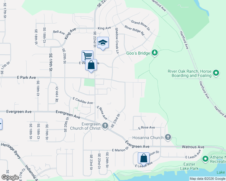 map of restaurants, bars, coffee shops, grocery stores, and more near 2227 East Park Avenue in Des Moines