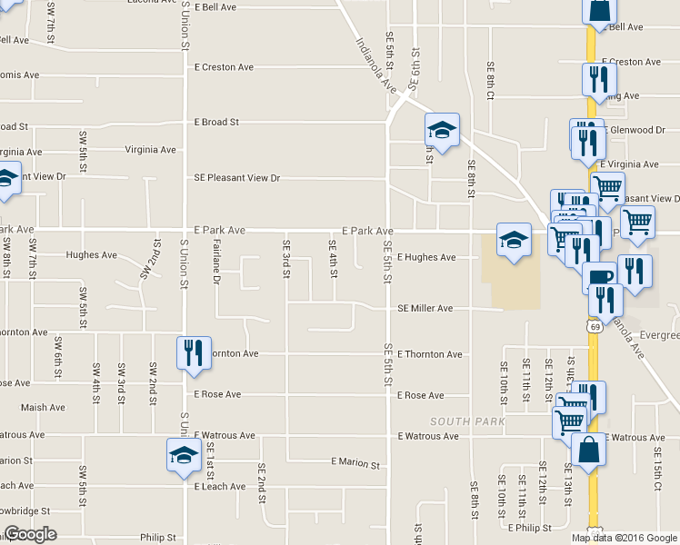 map of restaurants, bars, coffee shops, grocery stores, and more near 3233 Southeast 4th Street in Des Moines