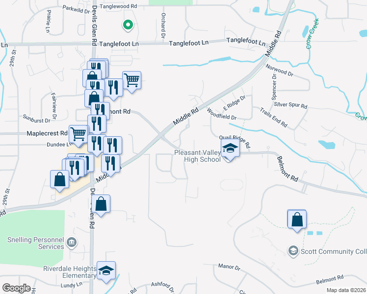 map of restaurants, bars, coffee shops, grocery stores, and more near 3178 Belmont Place in Riverdale