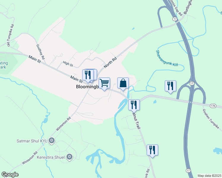 map of restaurants, bars, coffee shops, grocery stores, and more near 8-12 Hickory Court in Wurtsboro