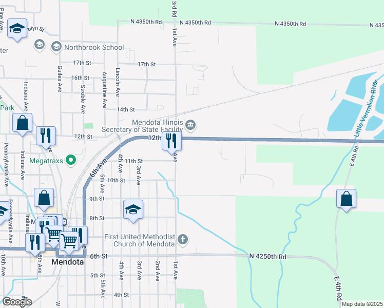 map of restaurants, bars, coffee shops, grocery stores, and more near 1370-2798 East 12th Street in Mendota