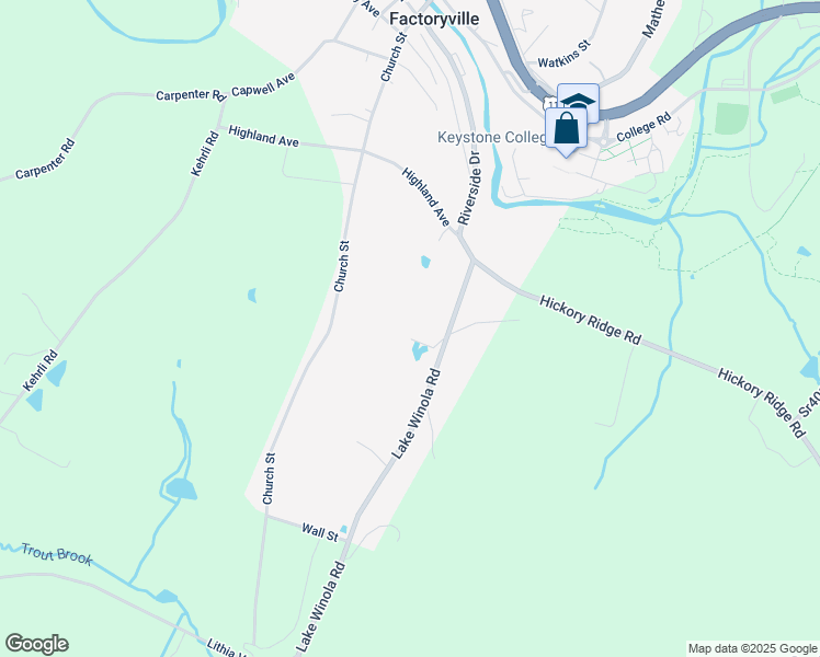 map of restaurants, bars, coffee shops, grocery stores, and more near 2525 Lithia Valley Road in Factoryville