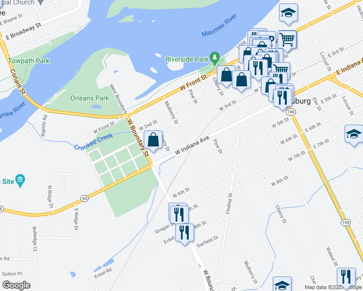 map of restaurants, bars, coffee shops, grocery stores, and more near 330 Mulberry St in Perrysburg