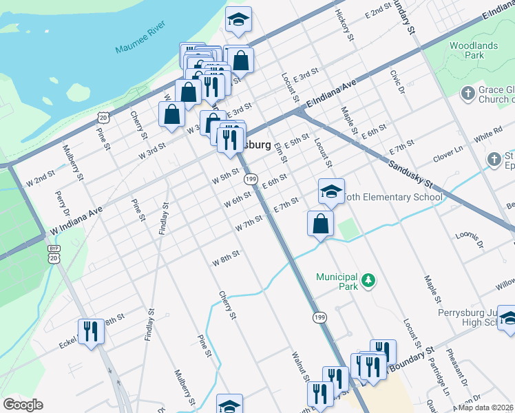 map of restaurants, bars, coffee shops, grocery stores, and more near 600 Louisiana Avenue in Perrysburg