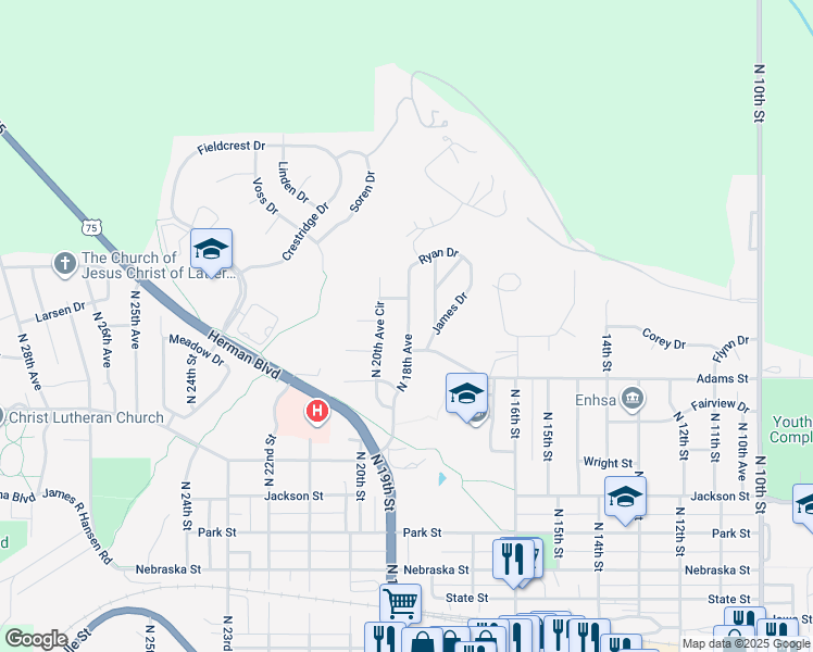 map of restaurants, bars, coffee shops, grocery stores, and more near 1034 North 20th Avenue Circle in Blair