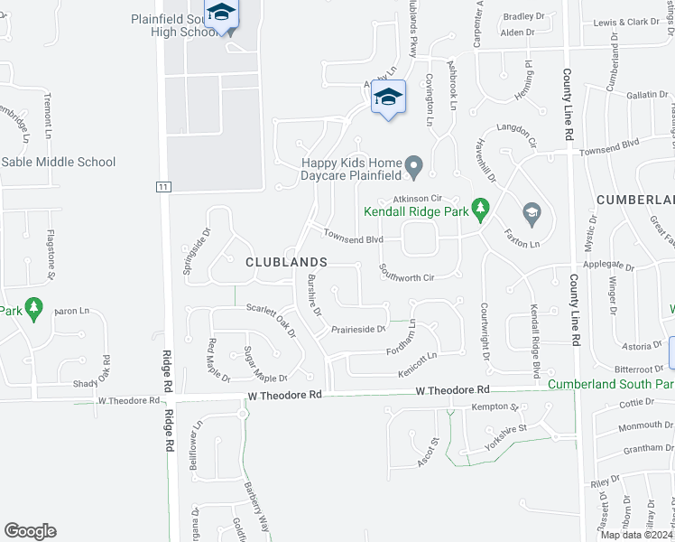 map of restaurants, bars, coffee shops, grocery stores, and more near 7512 Burshire Drive in Plainfield