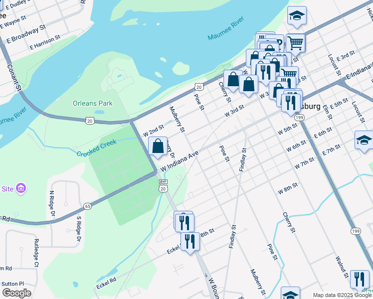 map of restaurants, bars, coffee shops, grocery stores, and more near 330 Mulberry Street in Perrysburg
