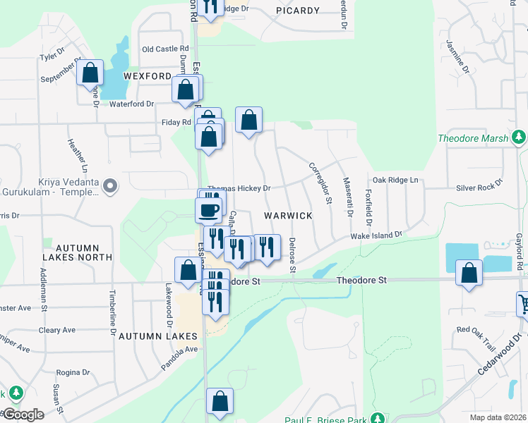 map of restaurants, bars, coffee shops, grocery stores, and more near 1710 Bunker Hill Drive in Joliet