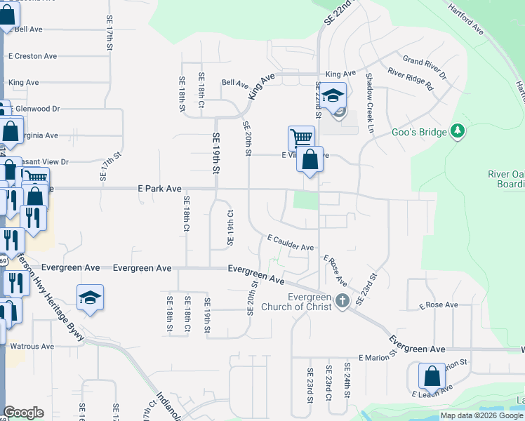 map of restaurants, bars, coffee shops, grocery stores, and more near 2016 East Hughes Avenue in Des Moines