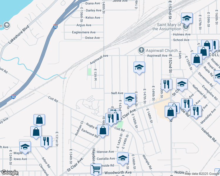 map of restaurants, bars, coffee shops, grocery stores, and more near 913 East 140th Street in Cleveland