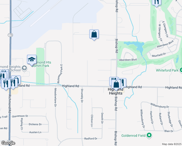 map of restaurants, bars, coffee shops, grocery stores, and more near in MAYFIELD VILLAGE